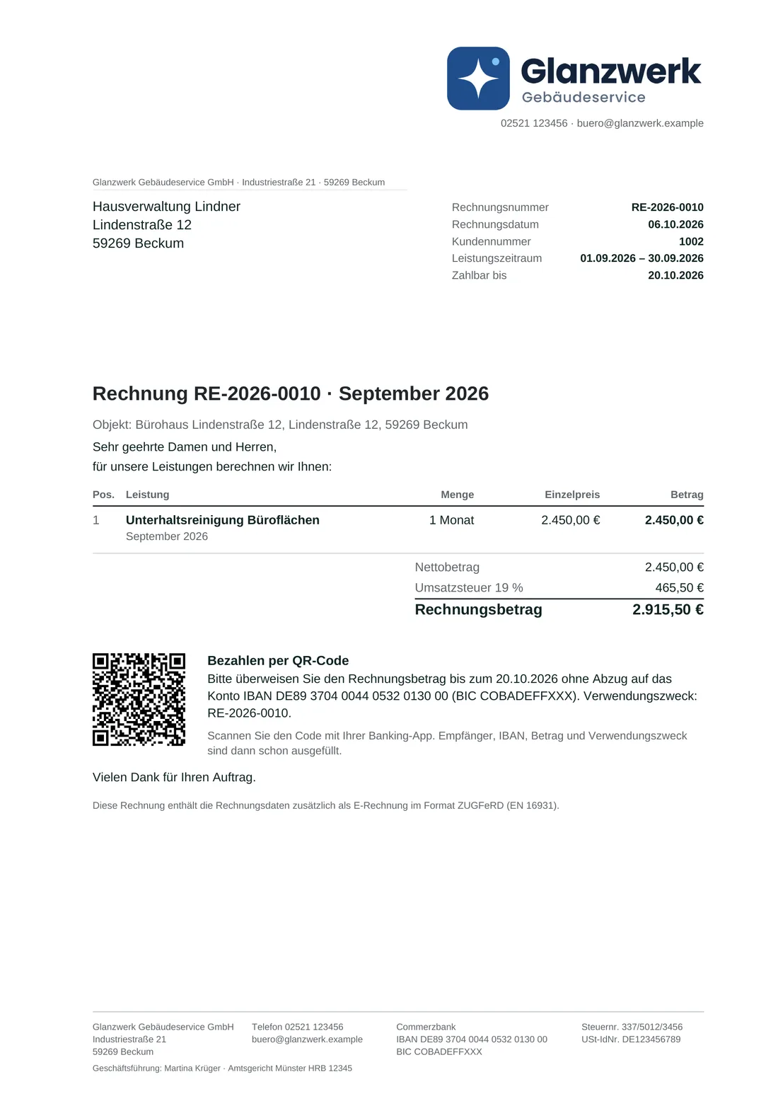 Rechnung als PDF mit Logo des Betriebs